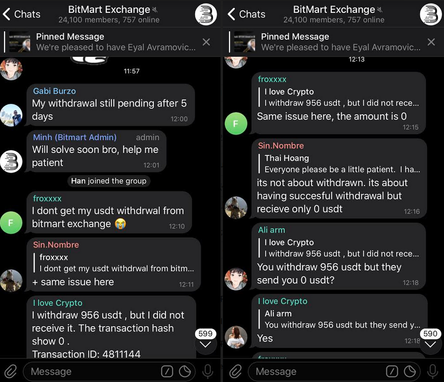 BitmartScam's tweet photo. Is #Bitmart a Scam?
Many users are still in trouble.
Can not withdraw, frozen account... #Twee #Scam Coin
This is one part.
Some lucky boys were able to withdraw.
Admin removes the comment to hide the problem.
See for yourself.Good luck.
#sheldonbitmart #Scam #crypto #Bitcoin https://t.co/NvbB1KfiE7