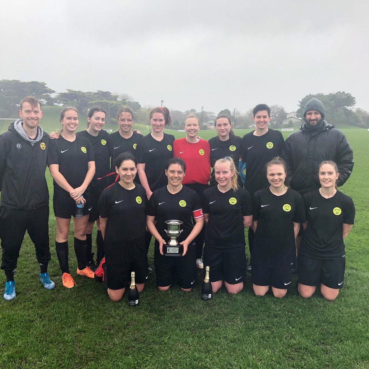 VUWAFC's tweet photo. Our Women's First team defeated KCU 3-1 this weekend to secure the Women’s @CapFootball Premier trophy and confirm their promotion to W League next season! Congratulations to a quality team of players and hardworking coaching staff on bouncing straight back up! 💛💚🖤🏆🥇 https://t.co/ZYcbcNwu0H