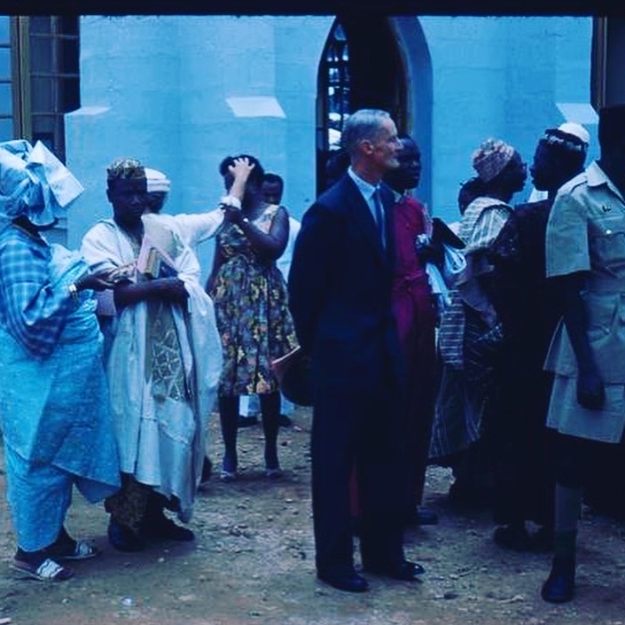 Nancy took several photographs outside the church as the congregation gathered. Here is one she took of her Husband, Denis.  @jcniala has written about this image & the "don't touch my hair" moment in the background for the  #Nigeria60 page here:  https://www.horniman.ac.uk/project/nigeria60/ 1/5