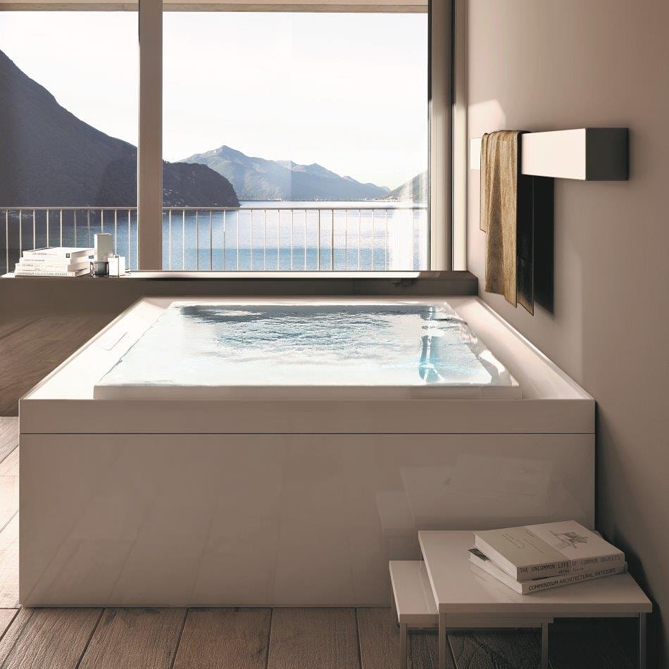The Fusion 230 is a #Treesse classic. Designed by #marcsadlerstudio, it comes in #whirlpoolbath & #hottub versions the latter including an outdoor option. #wellness #spaspace #spa #spazone #chromotherapy #hottubs #whirlpool #privatespa #homespa #spaathome #sparoom #spas