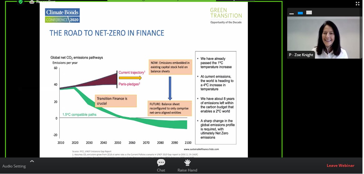 "We have the platforms to be able to champion energy #transition. Engagement on finance, de-risking to help achieve scale, education, government &amp; policy support. I'm optimistic about Hydrogen." <a href="/zoe_knight/">Zoe Knight</a> <a href="/HSBC/">HSBC</a> addressing <a href="/ClimateBonds/">Climate Bonds</a> #CBIConf2020
