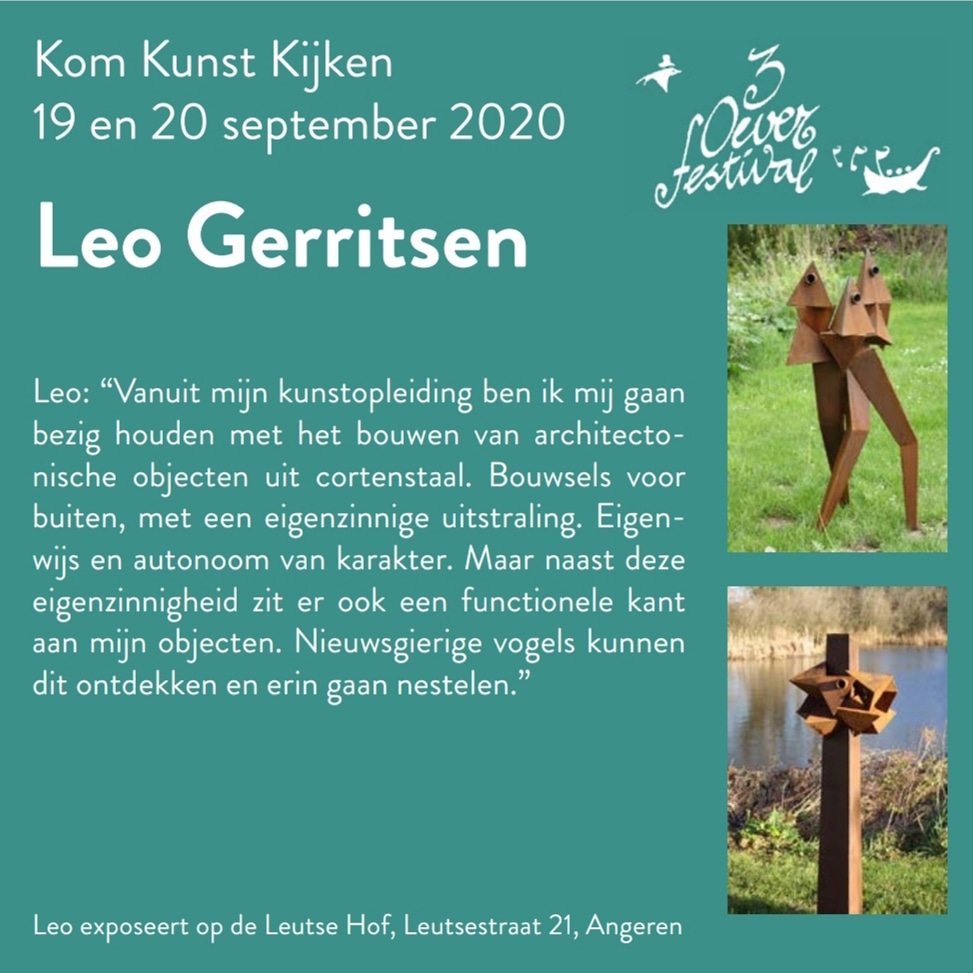 Kom Kunst Kijken bij Leo Gerritsen  tijdens de 3 Oever Atelier Route van het 3 Oever Festival. Hij exposeert 19 en 20 september in de Leutse Hof in Angeren. #3oeverfestival #3oeveratelierroute #doesdelen #agendatip 3oeverfestival.nl