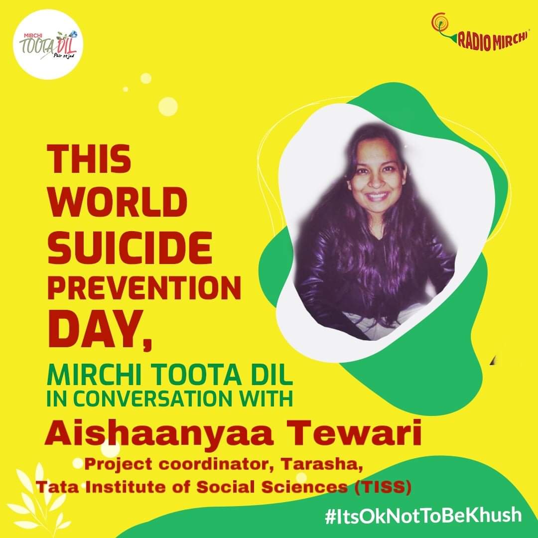 Catch Aishaanyaa Tewari in conversation with Mirchi RJ Umang about Unemployment and Mental Health. Tune into <a href="/DilMirchi/">Mirchi Toota Dil</a> on Gaana to listen to more such conversations throughout this #SuicidePreventionWeek 
#ItsOkNotToBeKhush
#WorldSuicidePreventionDay

@RadioMirchi <a href="/TISSpeak/">TISS - Tata Institute of Social Sciences</a>