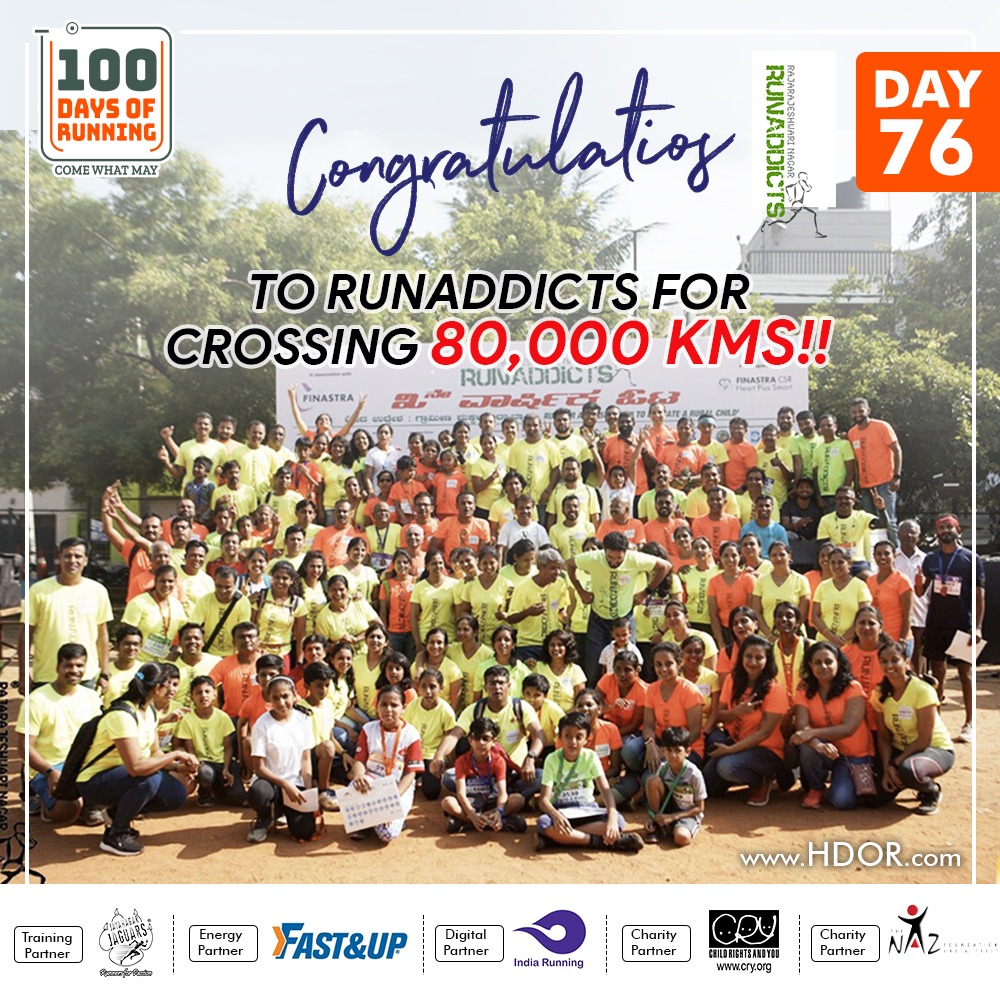100Days_Running's tweet photo. Day 7️⃣6️⃣ of 1️⃣0️⃣0️⃣
🎉Congratulations to RunAddicts for crossing 8️⃣0️⃣0️⃣0️⃣0️⃣ km in the ongoing 🏃♀️🏃💯 Days of Running!!
🌐 https://t.co/aQPICJJJEp
#ComeWhatMay #100DaysOfRunning #HDOR2020 #100DaysOfRunningChallenge #RunAddicts https://t.co/jxUorK4kEt