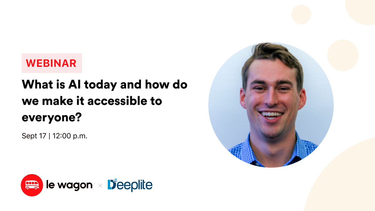 LeWagonMontreal's tweet photo. Excited to have @DavisSawyer2, a recognized @C2Montreal Emerging #tech #entrepreneur with us on Sept 17 for a #webinar on #AI:
✨ What can we do with AI today?
✨ How is it changing the world we are living in?
Join the conversion 👉 https://t.co/E15cZLgJEY #montreal #startups https://t.co/8F4ZKriWYx