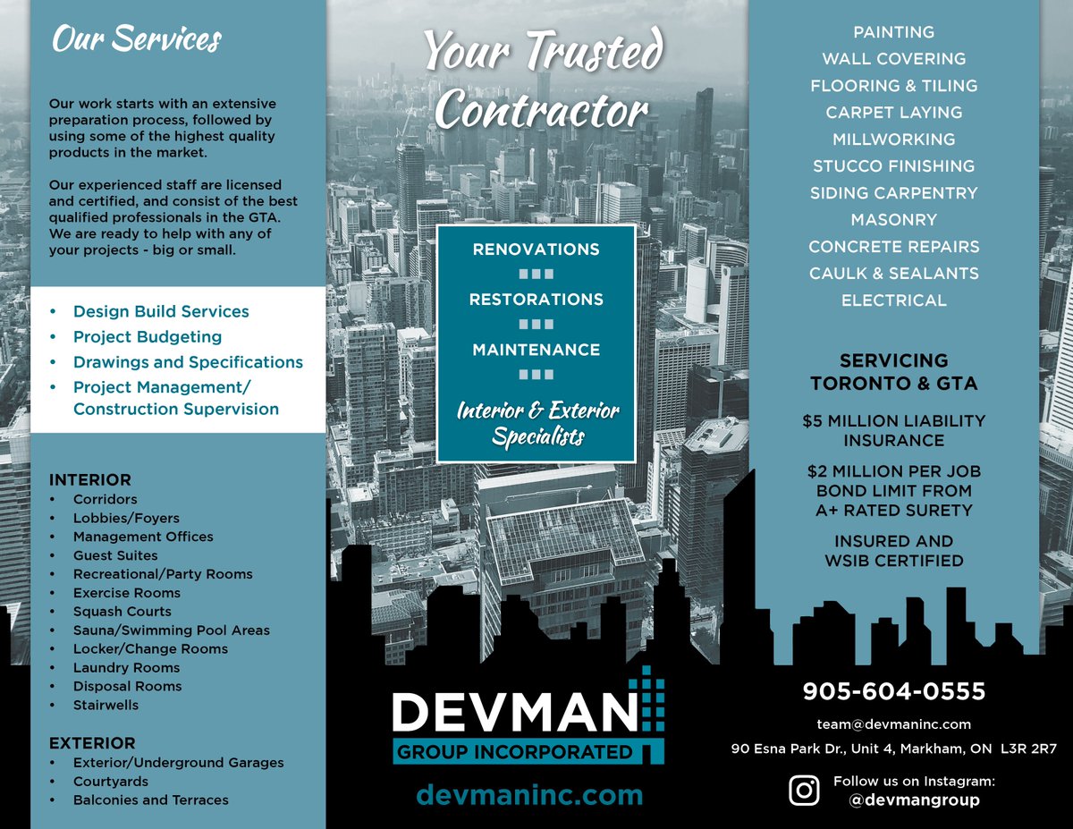 DevmanInc's tweet image. #DevmanGroupInc , provides #renovation services in #Toronto &amp;amp; GTA, as well as #Condo #refurbishment services &amp;amp; #Maintenance . Our work starts with an extensive preparation process, followed by using some of the highest quality products in the market.  #PropertyManagement