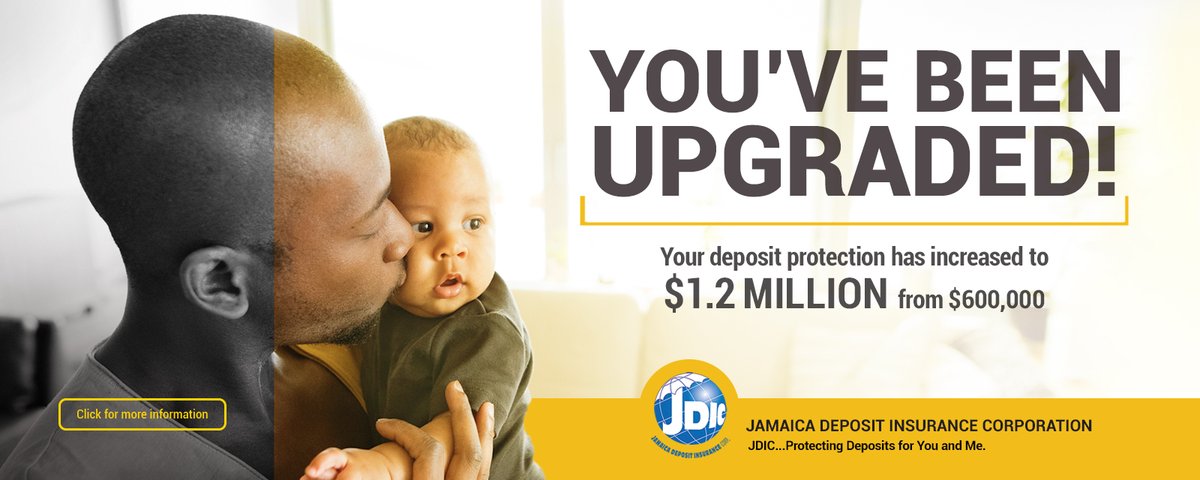 JDICJam's tweet image. @JDICJam has increased your deposit insurance coverage limit to $1.2 million up from $600,000. At this limit, over 97% of all deposit accounts held in commercial banks, merchant banks and building societies are covered. #JDICSecure #DoubleProtection #ProtectingWhatMattersToYou