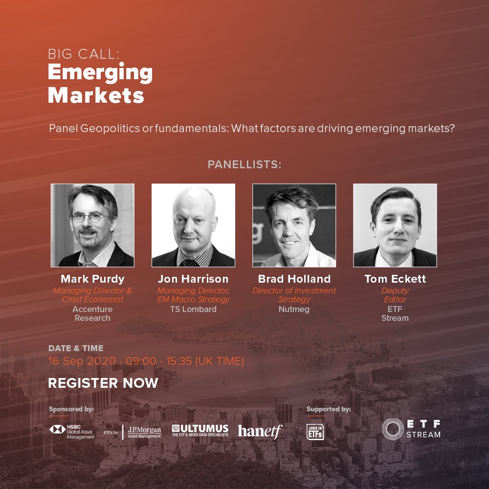 ETF_Stream's tweet photo. 'Geopolitics or Fundamentals: What factors are driving emerging markets?'
We'll be hearing from Mark Purdy, @Accenture, Jon Harrison, @TS_Lombard and Brad Holland, @thenutmegteam on this panel.
Register now - https://t.co/22DeNhpavI
#etfs #etfstream #EmergingMarkets https://t.co/HttvJRjtZK
