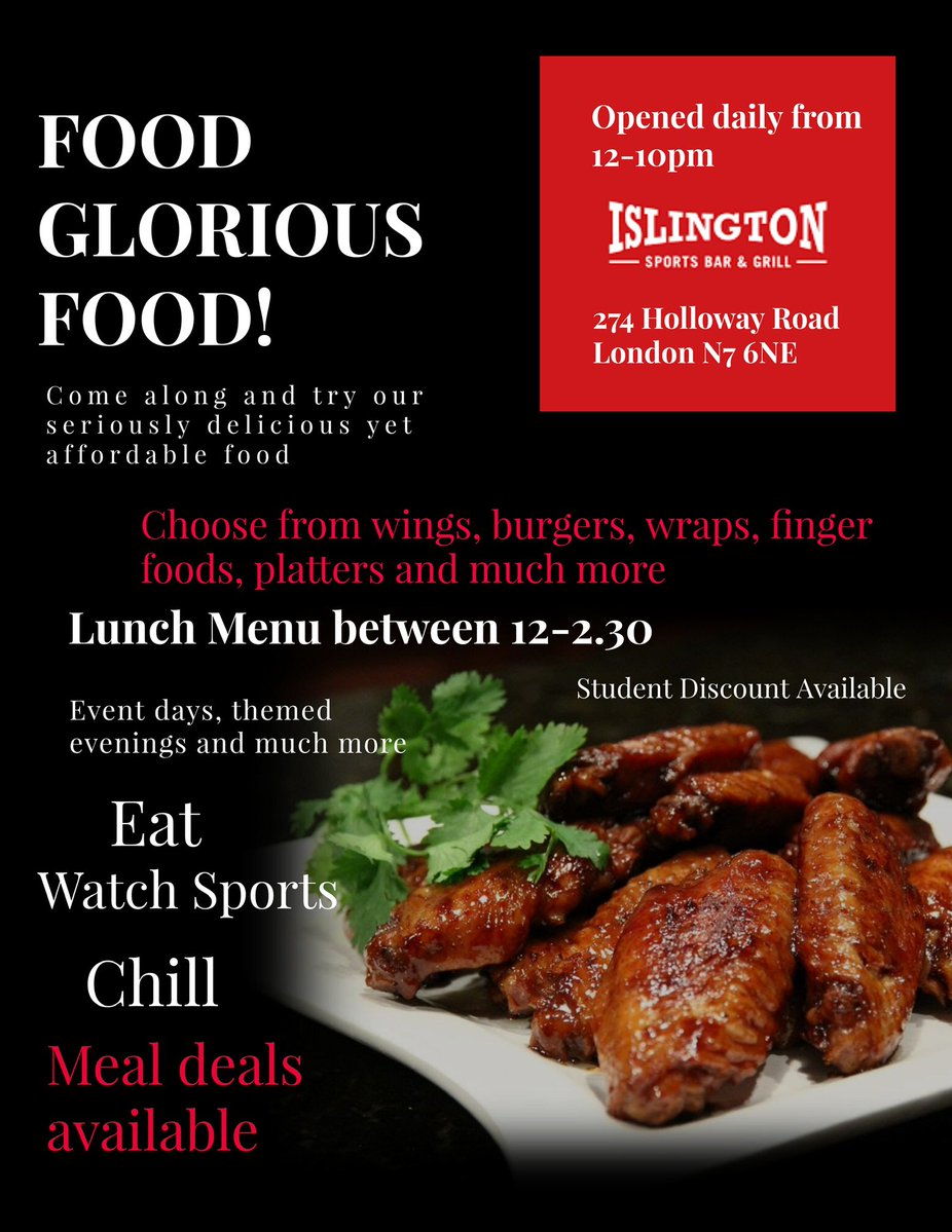 islingtonsport1's tweet photo. Our Kitchen is open again daily - Enjoy our delicious food #CheapMenu #NorthLondonsPremierSportsBar RT https://t.co/n80hWfMtZH