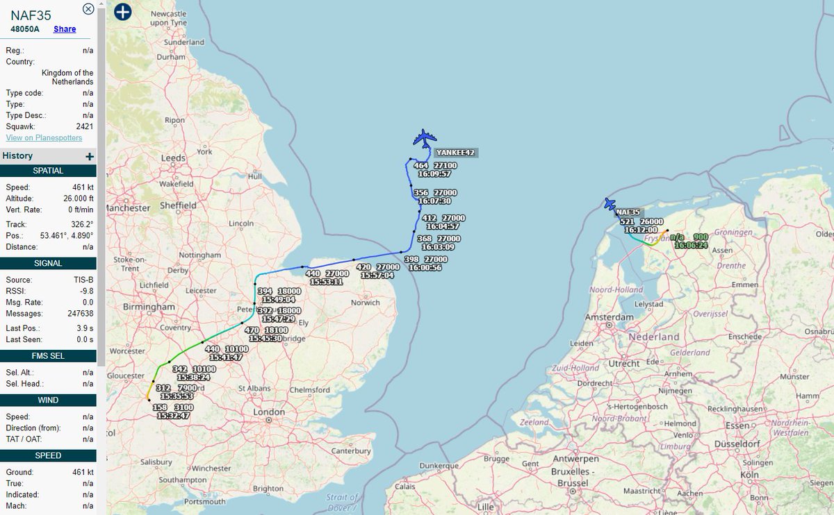 EHSBspotter's tweet photo. Are you guys thinking what I'm thinking? As far as I know this is the first time a RNLAF F-35A (F-011/#48050A/#NAF35) uses a NAF callsign... and there are BUFFs up in the region!
Maybe they finally get that bomber shot... cc @MennoSwart https://t.co/AUTjsh4Cy2