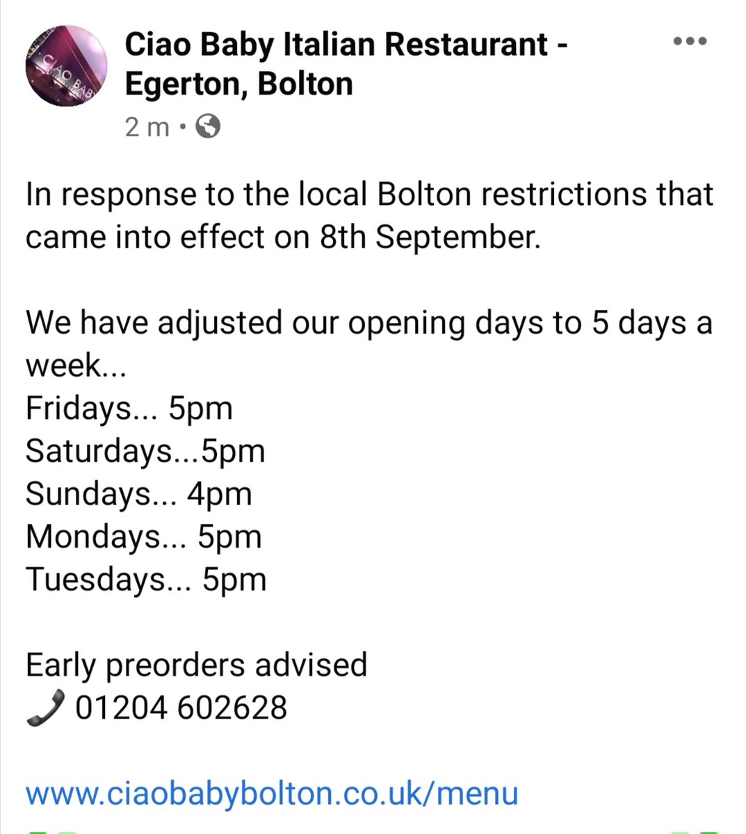 Ciao Baby Bolton On Twitter Opening 5 Days A Week With Immediate Effect Support Local Independent Businesses Please Rt