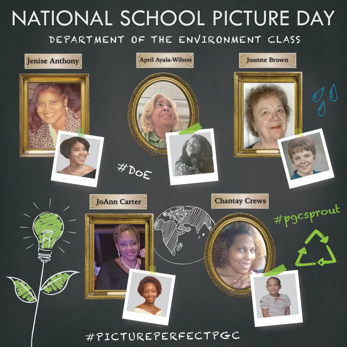 PGCSprout's tweet photo. Today is #NationalSchoolPictureDay! Staff shared what they looked like then and now and we say it's "Picture Perfect"! What did you look like back in your elementary school days? Tag us and use #PicturePerfectPGC https://t.co/NoYirbqYr7