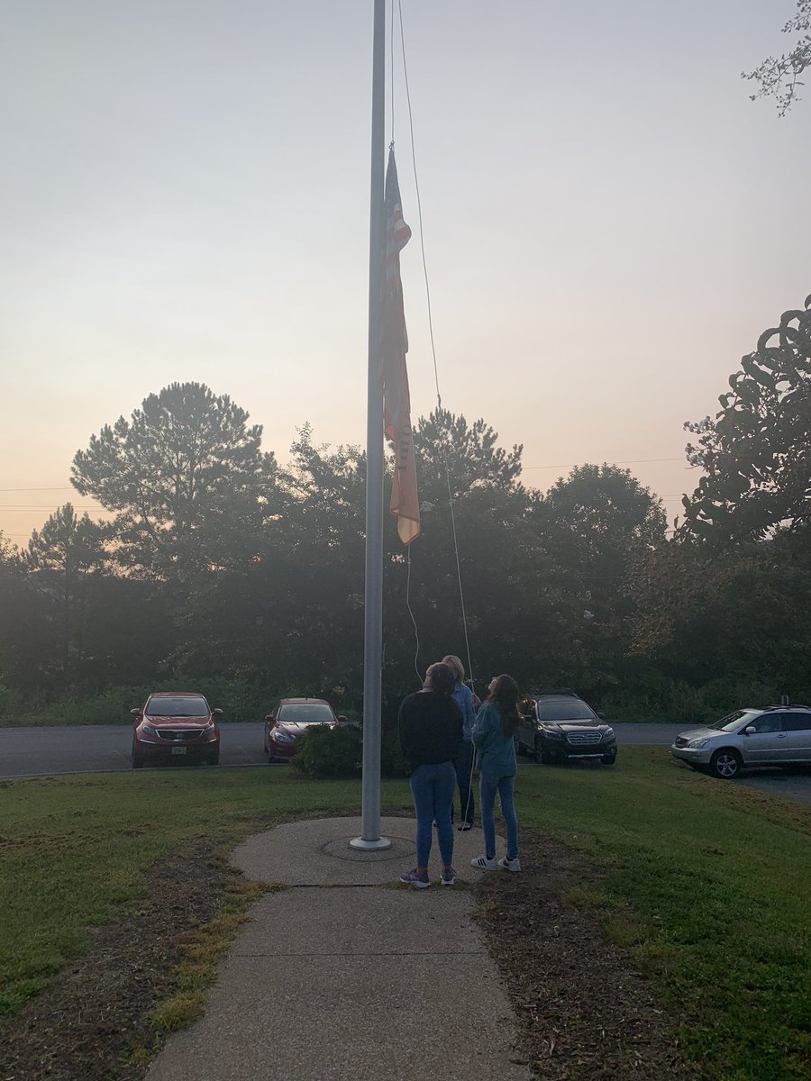 Our 5th graders help raise the the flags for our school each morning. I love this display of citizenship! #NES2020