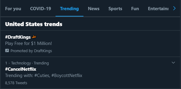 Timcast's tweet photo. woah

#CancelNetflix is currently trending in the US at #1 https://t.co/SDUFqY8l6E