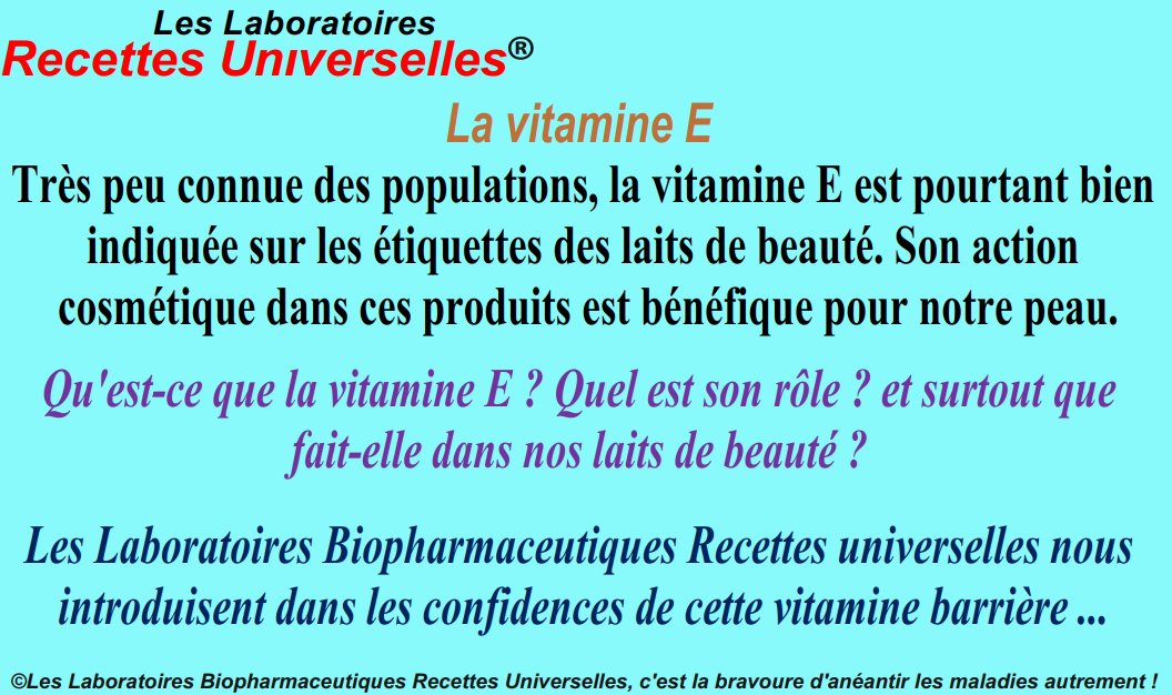 RecettesUHealth's tweet image. LA VITAMINE E

Qu'est-ce que la vitamine E ? Quel est son rôle ? et surtout que fait-elle dans nos laits de beauté ? 

Les Laboratoires Biopharmaceutiques Recettes universelles en parle...

Lisez la publication en suivant le lien :

drive.google.com/file/d/1a7gdaM…