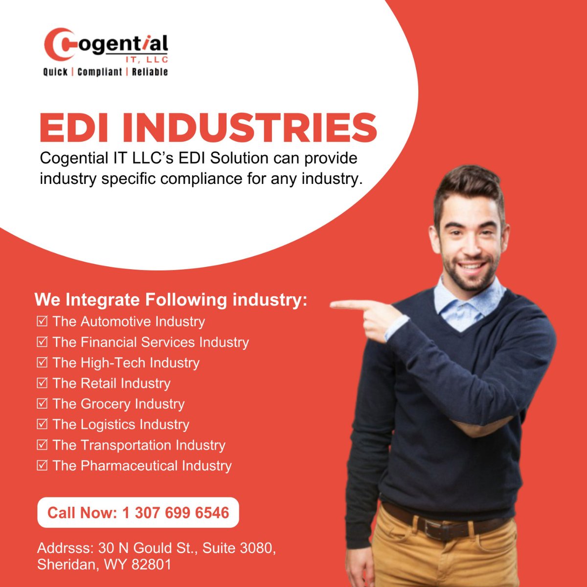 cogential's tweet image. Cogential IT LLC’s EDI Solution can provide industry specific compliance for any industry.
Visit us: cogentialit.com
Call Now: 1-307-699-6546
Address: 30 N Gould St., Suite 3080, Sheridan, WY 82801
#EDISolution #AutomotiveIndustry #RetailIndustry #FinancialServices