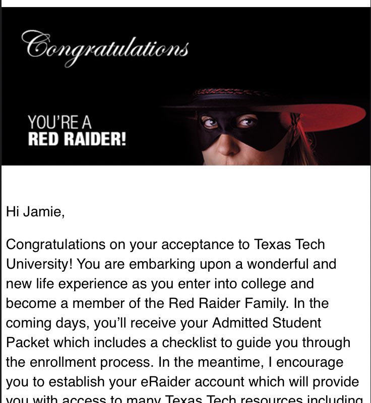 jlmasey's tweet photo. 3/3 💜 my final acceptance @OCA_AVID @OCAwolves @mrslizgray @TexasTech https://t.co/nwtlJi4U4U