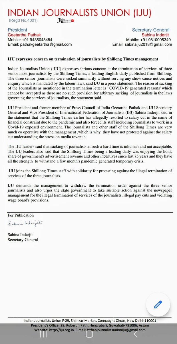 Yesterday 11 editorial staff told the management they would not work until and unless those three are reinstated. The management has not been able to break their resolve till the time of this tweet. IUJ has come out in support of this resistance (3/n)