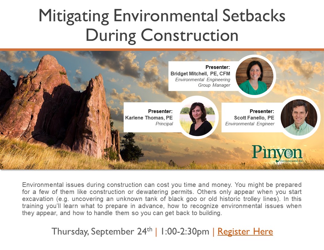 PinyonEnv's tweet photo. In this training you will learn what to prepare in advance, how to recognize environmental issues when they appear, and how to handle them so you can get back to building. Free webinar on Thursday, September 24th from 1-2:30pm. Register here: https://t.co/aXyM9FiiY1
#Construction https://t.co/g9fnko4iC3