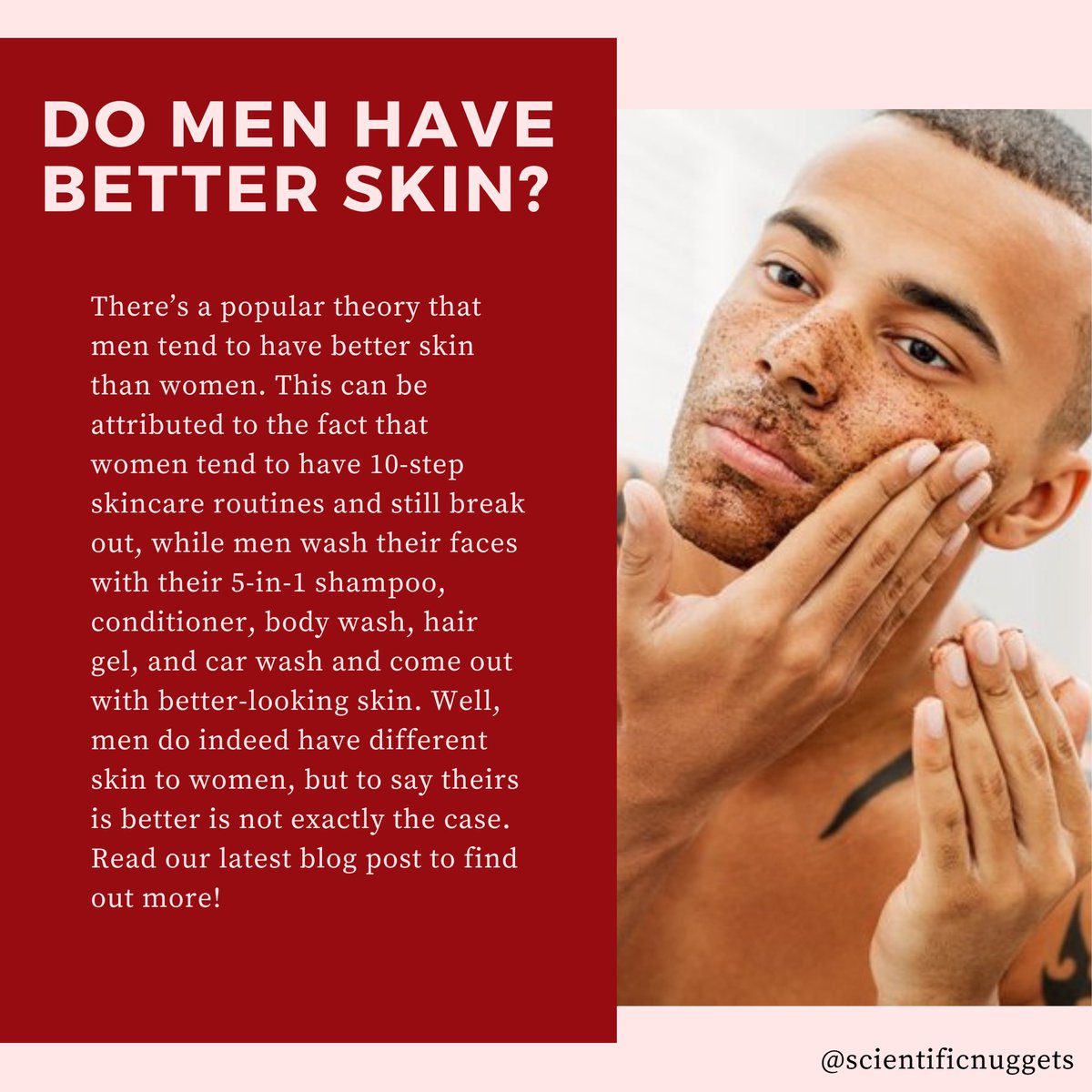 scientificnuggs's tweet photo. Have you ever wondered why you boyfriend/father/brother/cousin/friend has better skin than you even though they only ever wash it with hand soap? Well, click the link below to find out why!

https://t.co/Ct6SIuDbdT https://t.co/pCP0XXRpX6