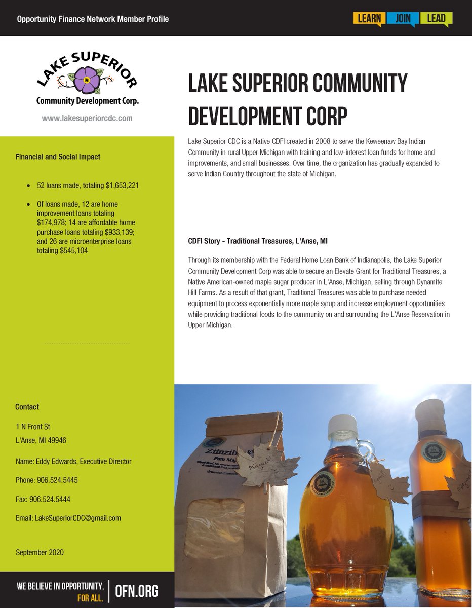 OppFinance's tweet photo. Welcome to one of our newest members, Lake Superior CDC. A Native CDFI, Lake Superior CDC serves the Keweenaw Bay Indian Community in rural Upper Michigan with training &amp; low-interest loans for home improvements, small businesses &amp; more. Learn more in their #OFNMemberProfile. https://t.co/7L4uwIoMSW