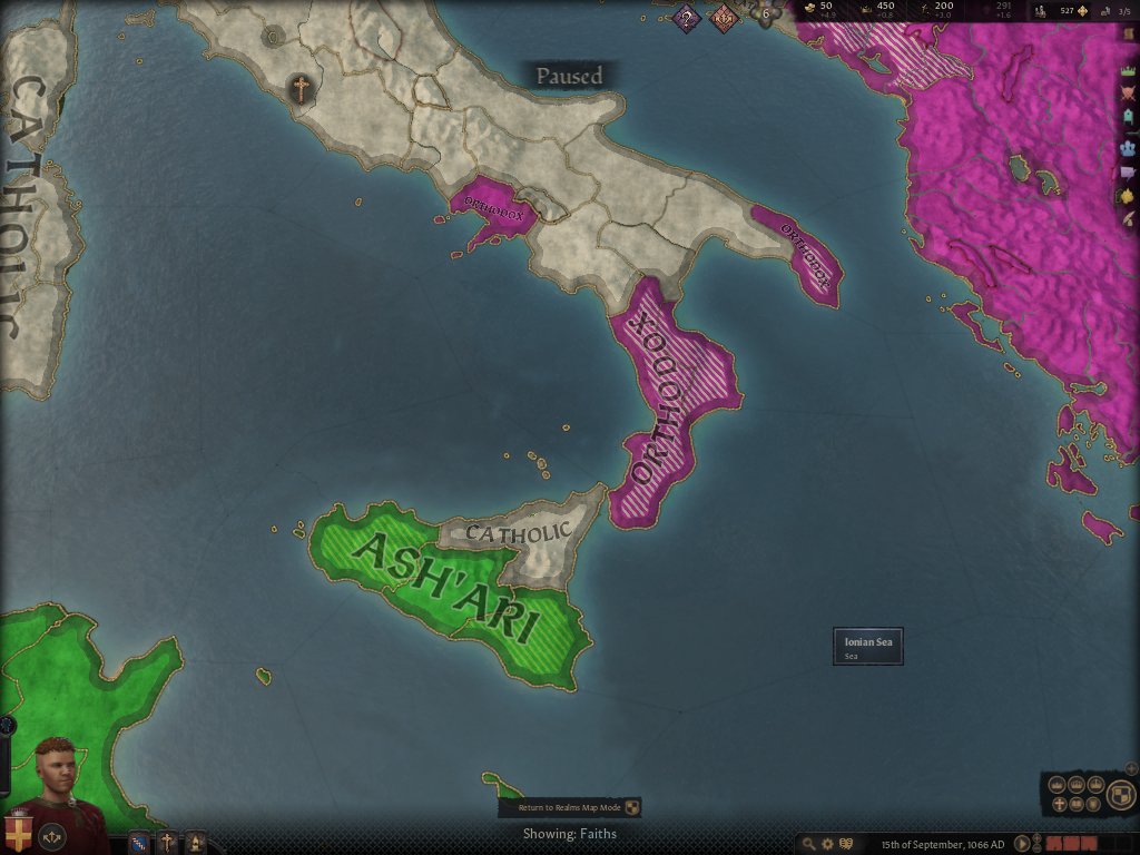 7. By the same token, most of Sicily is Muslim, and parts of southern Italy are still Eastern Orthodox. All of these difference could complicate any conquest and lead to future revolts.