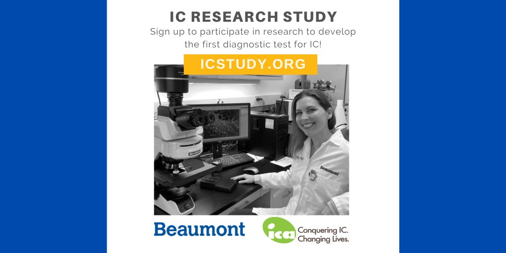 ICHelp's tweet photo. ICA is partnering with @BeaumontHealth Research Institute, which is developing a diagnostic test for #interstitialcystitis. Your participation in this #ICresearch will help researchers develop a urine-based test for IC. #IP4IC https://t.co/wyP6gafUD7 @HappyBladderLab https://t.co/l0jj1waZhe