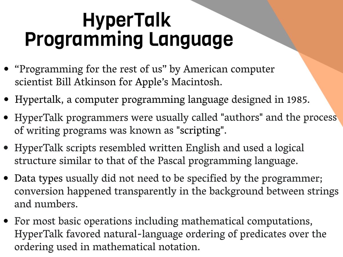 DigitalogyCorp's tweet photo. Let's get you familiar with the Apple programming language, i.e - HyperTalk.
#apple #programming #programmer #coder #coding #programminglife #hypertalk #codinglife #science #tech #technology https://t.co/8yo1TOtKM7