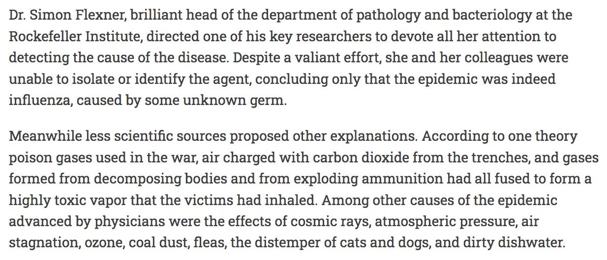 149) “Dr. Simon Flexner, brilliant head of the department of pathology and bacteriology at the Rockefeller Institute, directed one of his key researchers to devote all her attention to detecting the cause of the disease.”