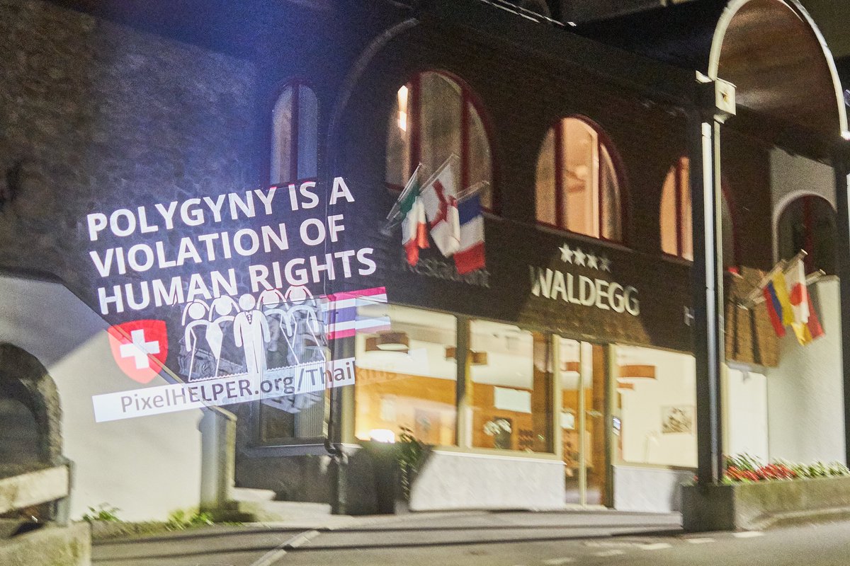 PixelHELPER's tweet photo. The Thai king treats women like dirt. He keeps women like prisoners in his harem in Germany. His wife lives in the Hotel #Waldegg in #Switzerland. We visit her ivory tower, where she reside under the hard hand of #DonJuan Rama. Support the campaign: https://t.co/JtU6mHAoeP https://t.co/zuo9x3D0Va