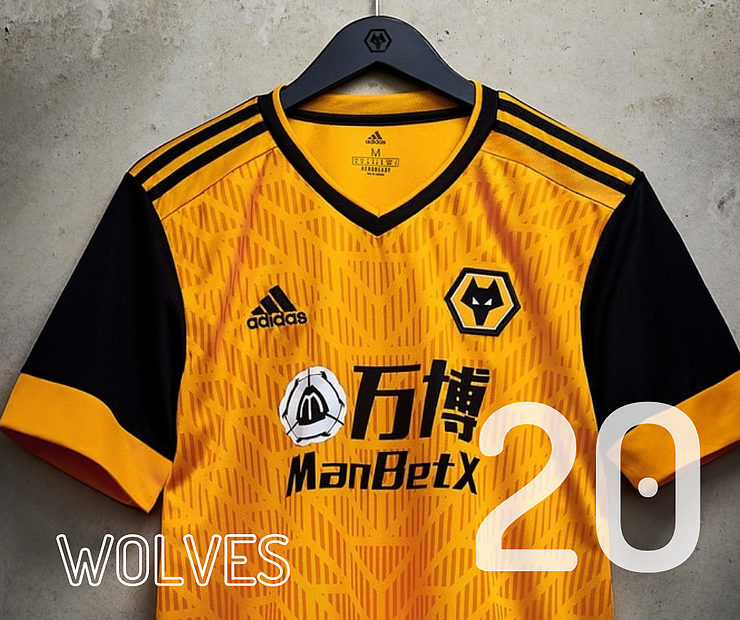 20. Wolves have been looking increasingly attractive on the pitch but this one is a miss for us. The tyre tracks coupled with a far too intrusive sponsor is enough to condemn this one to the bottom of the kit league. It's a shame because we love the gold and black colours.
