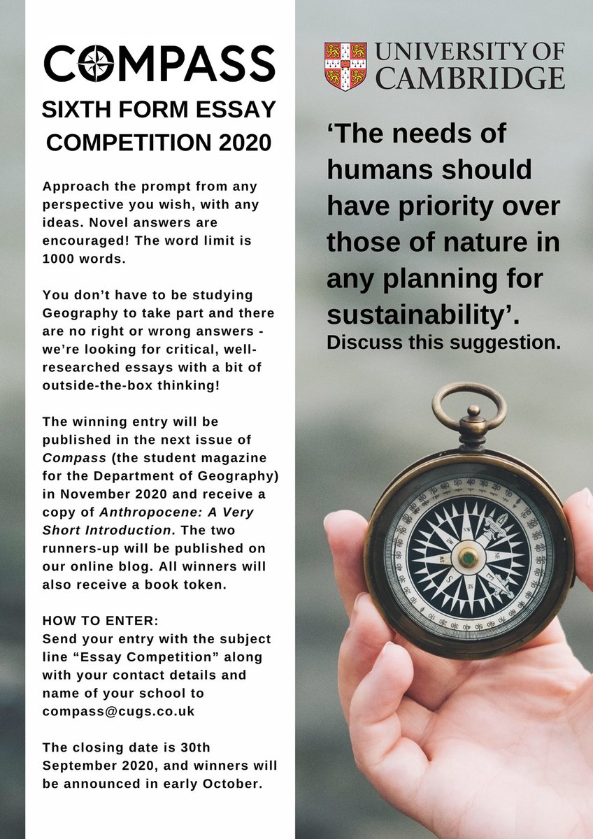 Competition time: Compass is inviting all sixth formers to join this year’s essay competition! Send us your entry by the 30th of September at compass@cugs.co.uk! More details below.
Good luck!