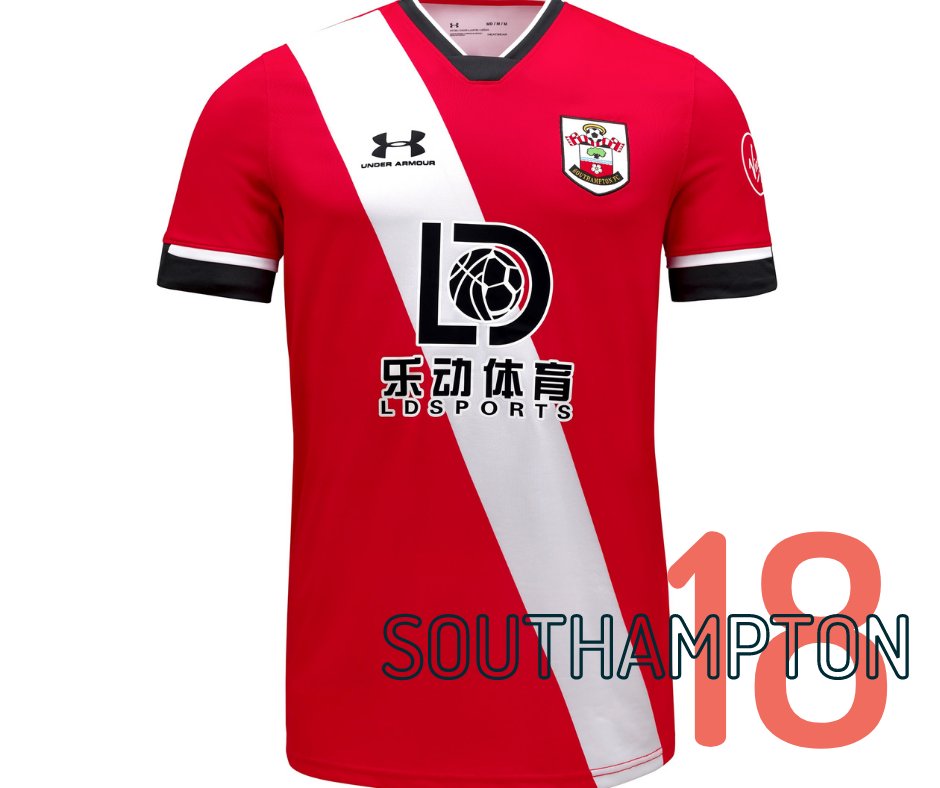 18. Saints kit launches have become legendary. With their parody of Fyre festival last year, and a cracking 8-bit gaming video this year. Sadly itf doesn't live up to it. The sash could be a gem but once again the sponsor's logo bosses it shirt like Danny Ings does centre-backs.