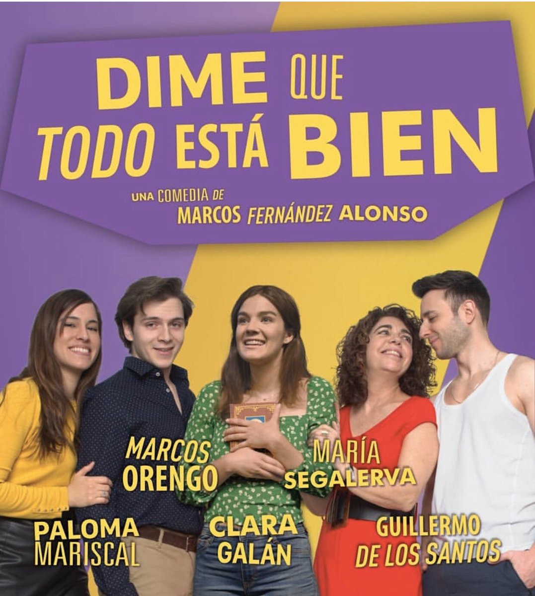 Os esperamos los viernes a las 20h en <a href="/9NorteTeatro/">Nueve Norte</a> 🎭
DIME QUE TODO ESTÁ BIEN, escrita y dirigida por <a href="/marcosalonso74/">marcos fdez alonso</a> 
Con <a href="/PalomaMariscal8/">Paloma Mariscal</a> <a href="/ClaritaLpez/">Clawa</a>  @Guilledsr <a href="/mariasegalerva/">María Segalerva</a> y <a href="/marcosorengo/">Orengo</a>
Cartel de <a href="/largohurtado/">Laura Hurtado Largo</a>
Link de entradas en Biografía 🎟🎟
#nuevenorte #teatro