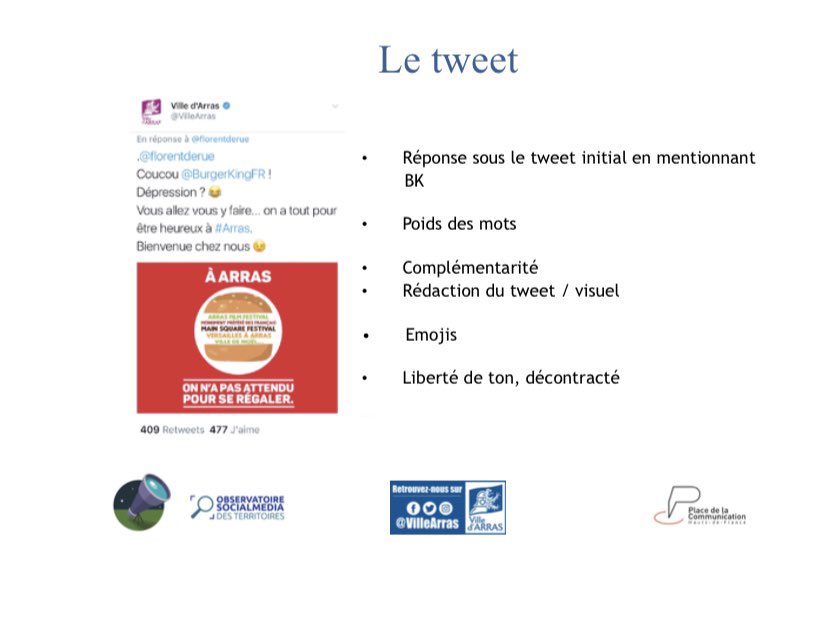MyObservatoire's tweet photo. Pour rappel en janvier 2017, la Ville d’Arras s’était saisie d’un tweet d’un jeune Arrageois pour élaborer une réponse décontractée, audacieuse et valorisant quelques uns de ses atouts. 
👇🏽

#socialmedia #compublique #PDLC2020 https://t.co/W3vqZoSrNH