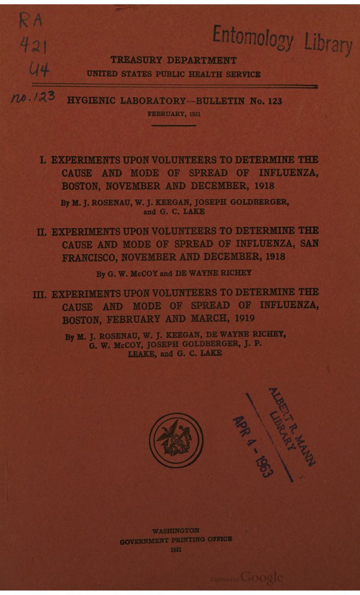 160) Very interesting.“A week after…not one man had contracted the disease.”You can find a free e-book detailing Dr. Goldberger’s experiments, among others, at the link below. https://books.google.com/books?id=wC1DAAAAYAAJ&dq=experiments%20on%20volunteers%20to%20determine%20the%20cause%20and%20the%20mode%20of%20spread%20of%20influenza%20boston&pg=PP1#v=onepage&q&f=false