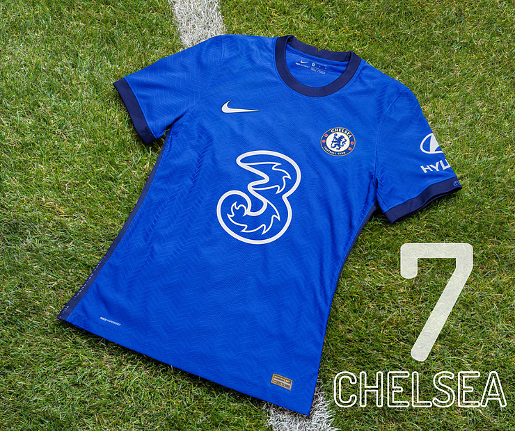 7. Generally a very smart new livery for Chelsea but the round neck and dark blue trim make it feel more like a training kit. There's something about the new sponsor's logo that grates a bit too. Maybe because it's a number on the front?