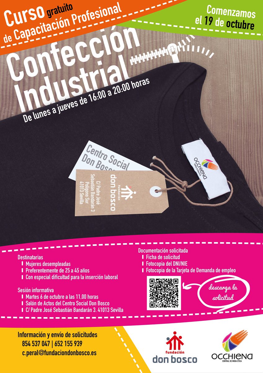 centralocchiena's tweet photo. ¿Tienes dificultades para encontrar empleo? ¿Te gustaría mejorar tu capacitación profesional en el ámbito de la confección? ¿Quieres convertir tu afición a la costura en tu medio de vida? Si es así, no dejes de enviarnos tu solicitud. 
Te esperamos!!! https://t.co/JTV2g8x8gI