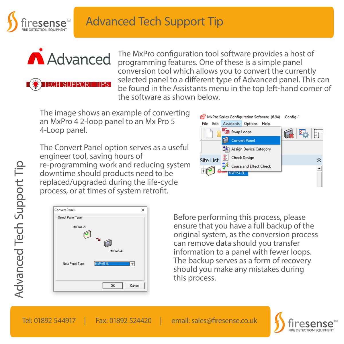 Firesenseltd's tweet photo. Here's a helpful Tech Support Tip from @advancedlive highlighting the panel conversion tool in their MxPro Configuration tool software.
#fire #firepanels #advanced #mxpro #protip https://t.co/RdSaLsfLW4