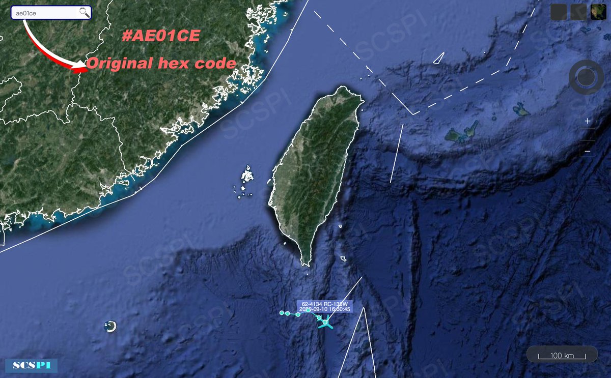 SCS_PI's tweet photo. With a #false Malaysian hex code (#755CB7) again, #USAF RC-135W (#AE01CE) spotted engaged in close-in reconnaissance on #China, which revealed the #original code on leaving the #SouthChinaSea, Sep 10.
KC-135R (#AE0392) from Andersen AFB #Guam provided aerial refueling. https://t.co/kpYIP0Z3ip