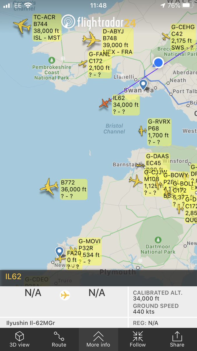 eu06pkp's tweet photo. @endaburke81 Absolutely stunning shot Enda. Thanks for sharing. As luck would have it she,s just gone over the house in West Wales at FL340 heading South West. You guessed it - complete cloud cover so no pic but lovely sound. At least I know what she looked like 👍 https://t.co/aGSXwn2RPz