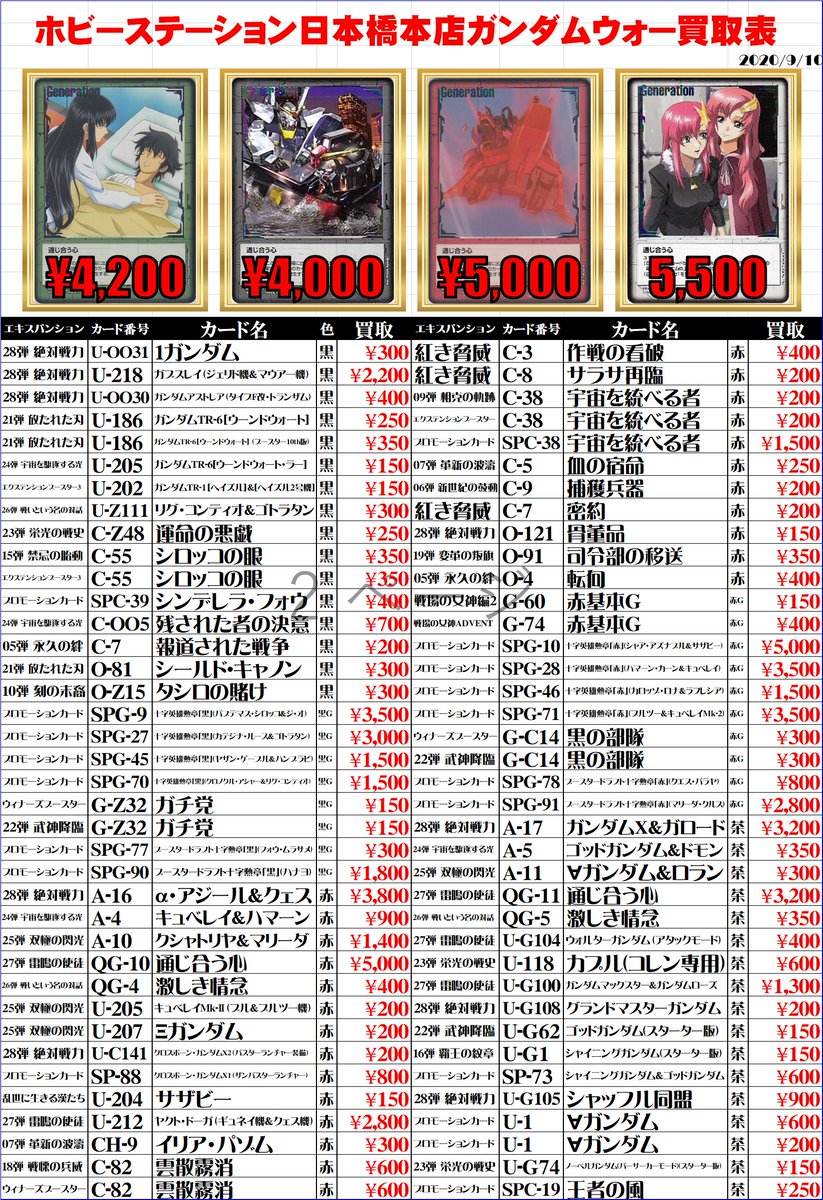 GW 買取情報】#ガンダムウォー ガンダムウォーの高価買取表更新しま