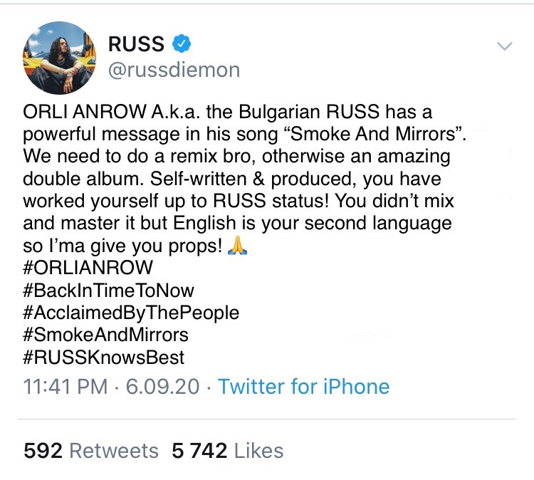 orlianrow's tweet photo. ❗️Thank you RUSS, I wrote this song with you in mind. Hit me up 🤙🏻 for that Remix❗️🙏🔥😱
@russdiemon
My Debut Double Album 
“Back In Time To Now” &amp; “Acclaimed By The People” is 🔥❗️❗️❗️
#ORLIANROW
#BackInTimeToNow💽
#AcclaimedByThePeople💽
#SmokeAndMirrors
#RUSSKnowsBest https://t.co/jA1VvIM0Cv