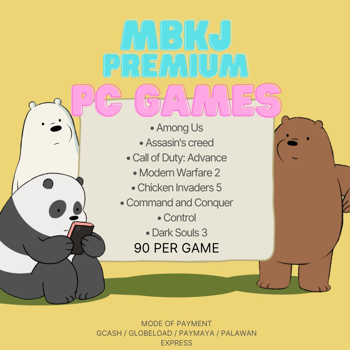 mbkjpremium's tweet photo. Tag/s:

Doom, GTA, Minecraft, Among Us, Call of Duty, Modern Warfare, Dark Souls, NBA2K20, Resident Evil, Neon Abyss, Need for Speed, Sekiro Shadows, Plants vs Zombies, Fairy Tail, Control, Command and Conquer, Assassin's Creed, Horizon Zero Dawn, Philippines, Premium Account https://t.co/TjCNHiXdWX