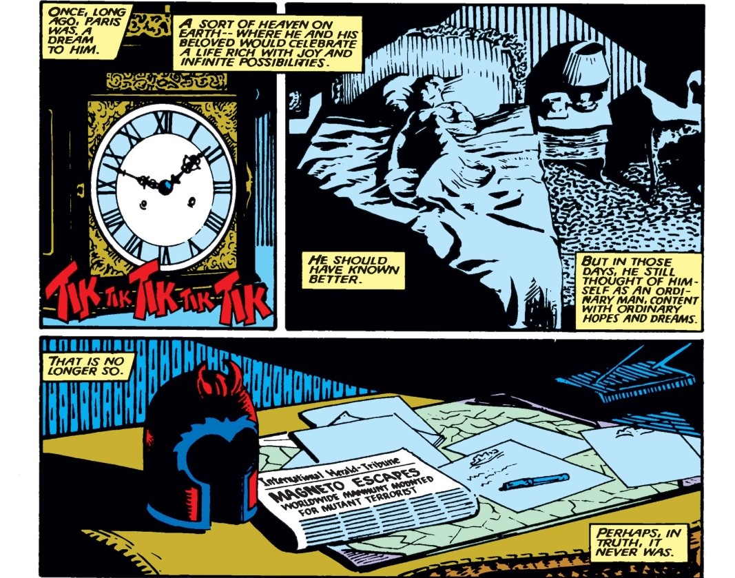 By framing Magneto’s backstory with a dream, the issue juxtaposes Magneto’s vulnerability (alone in bed) with his fearful power, whilst also suggesting that his humanity has been literally repressed, thus building character consistency out of contradiction. 3/9