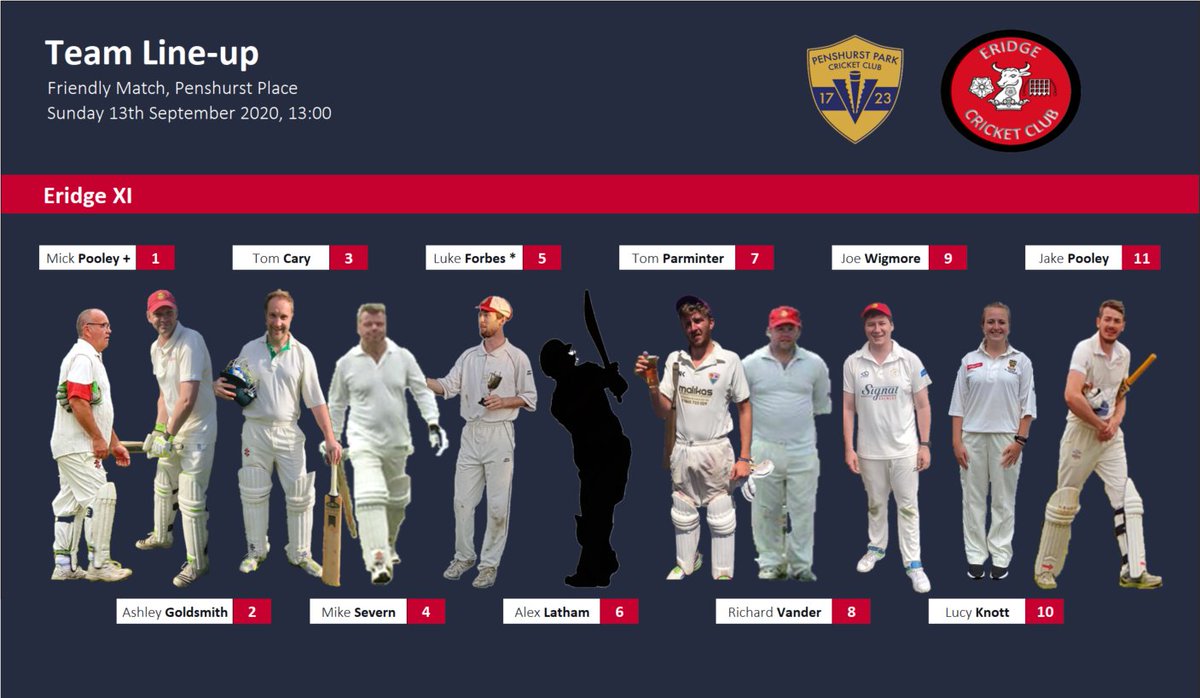 Our team for this Sunday's game @PensParkCC. We welcome back Richie Vander! #returnofthevan #cricketgraphics