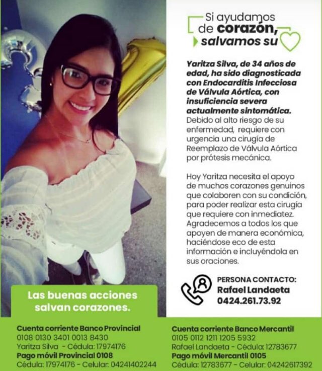 LeandroDickson's tweet photo. Ella es Yaritza, una chama buena nota, luchadora como todas las venezolanas y siempre con buena actitud. Hoy necesita de nuestro apoyo para que su corazón siga celebrando la vida. Ya sea con tu aporte o compartiendo esta campaña seguiremos sumando. Muchísimas gracias. https://t.co/b0BPEcoDtr