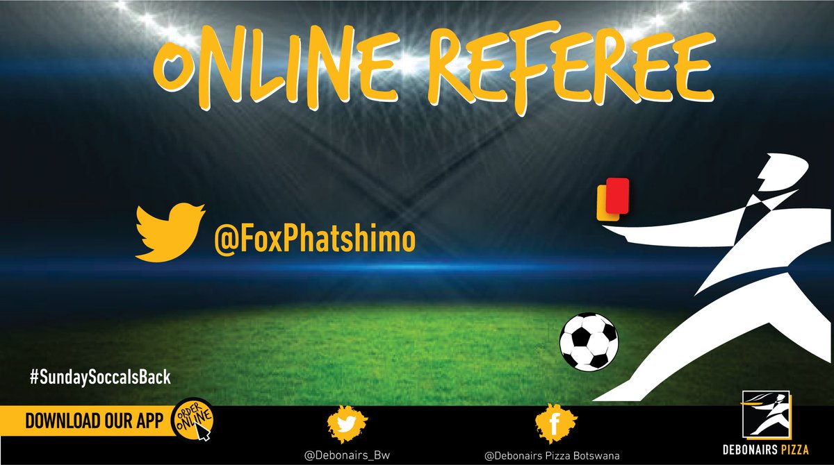 Debonairs_BW's tweet photo. Meet the man with the whistle. They call him "Hood Goon" ⚽⚽

Kagiso Fox Phatsimo will be officiating the third season of
#DebonairsPizzaChallenge. Which Soccer Social Clubs do you want to see compete?

#SundaySoccerIsBack https://t.co/PienizAW61