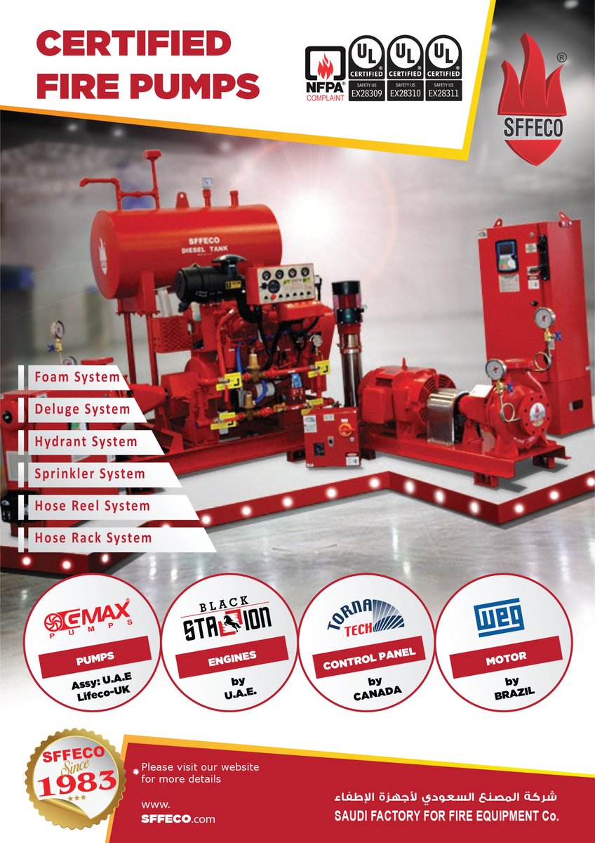 SFFECO's tweet photo. A #FirePump is any kind of pump that is part of a #FireProtection system's water supply. Various types of fire pumps are used in fire protection systems. Different types of fire pumps are: Horizontal #SplitCase, #VerticalTurbine, and #EndSuction... https://t.co/p4SVKOZZI5