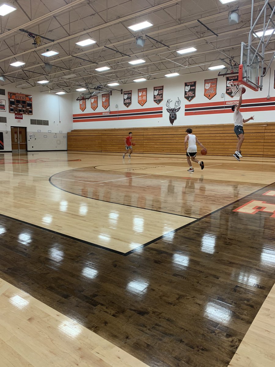 HoopsHarrington's tweet photo. If you wonder how important sports are to kids, take a look at these pictures. I got to school at 6 am and they were in the parking lot waiting. They asked me to come in on their “off” day. We have a lot of kids in our program like this. Kids need it. Coaches need it. Let’s go! https://t.co/AfCpmKIfwu